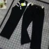Black Wide-Leg Plain Jeans