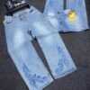 Light Blue Embroidery Straight Jeans