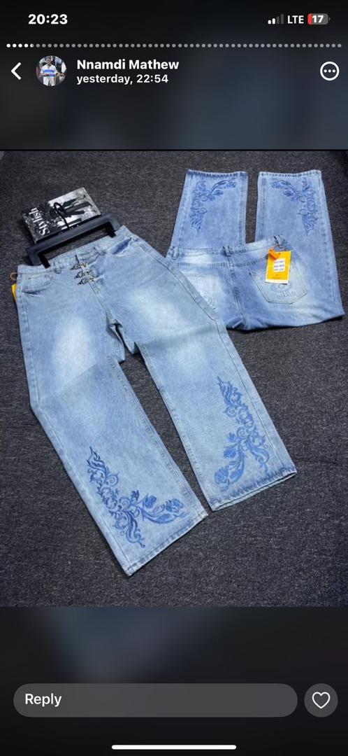 Light Blue Embroidery Straight Jeans