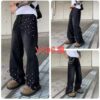 Black Wide-Leg Jeans with Crystal/Stone Design