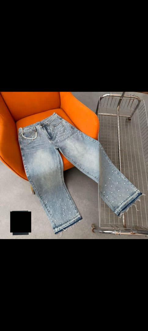 Light Blue Crystal/Stone Straight Jeans