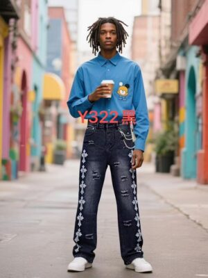 Black Designer Cross Patch Ripped Jeans