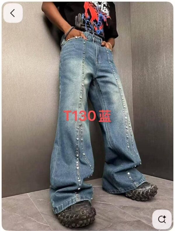 Light Blue Studded Baggy Jeans