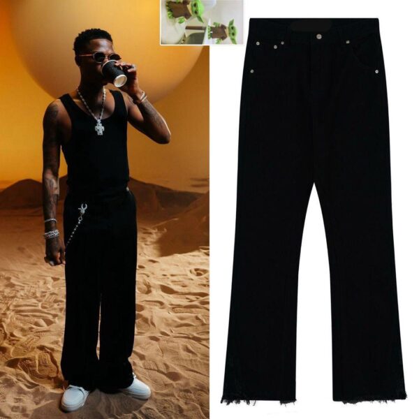 Black Wide-Leg Plain Denim (Frayed Hem)