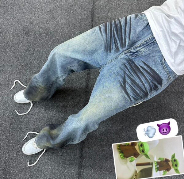 Vintage Dirty Wash Straight Jeans (Whisker Design)