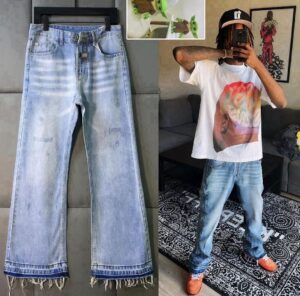 Light Blue Frayed Hem Straight Jeans