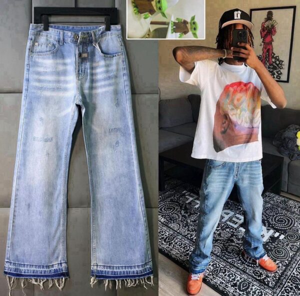 Light Blue Frayed Hem Straight Jeans