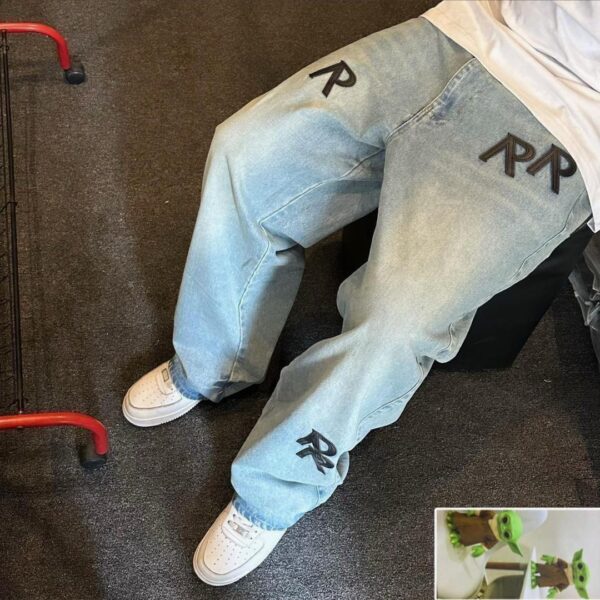 Light Blue Designer Embroidery Baggy Jeans