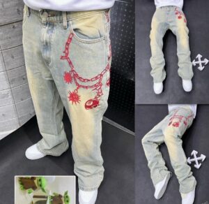 Light Yellow Wash Designer Graphic Jeans