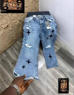 Light Blue Star Design Straight Jeans
