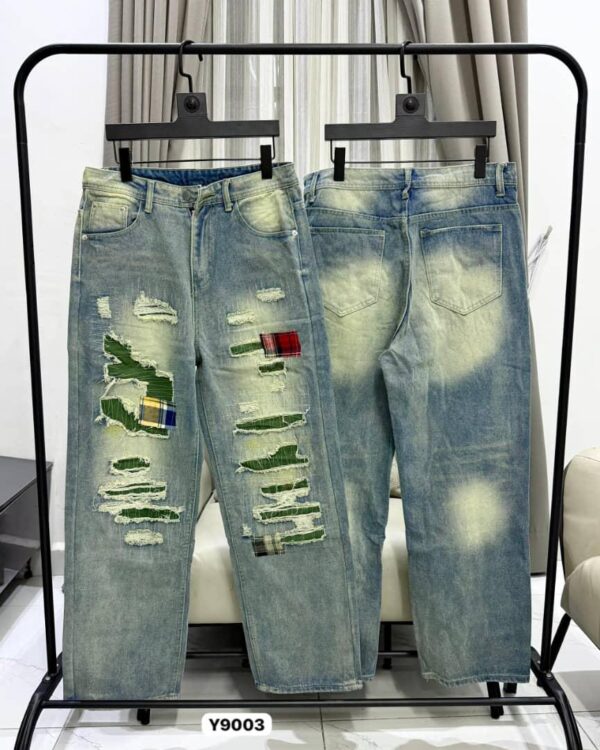 Light Blue Ripped Patchwork Jeans