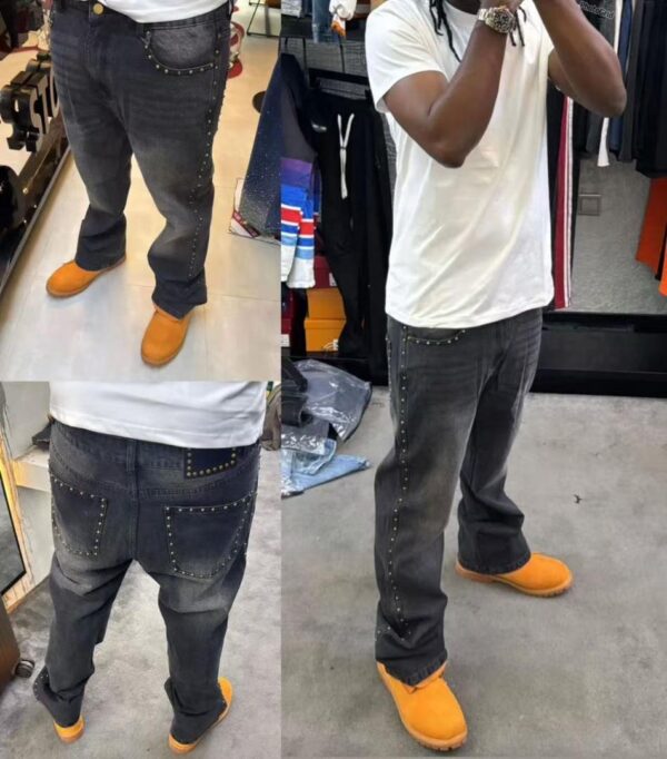 Black Studded Designer Straight Jeans