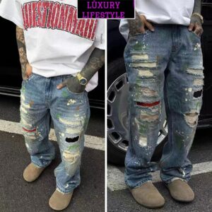 Luxury Distressed Paint Splash Jeans
