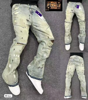 Light Green Vintage Ripped Jeans