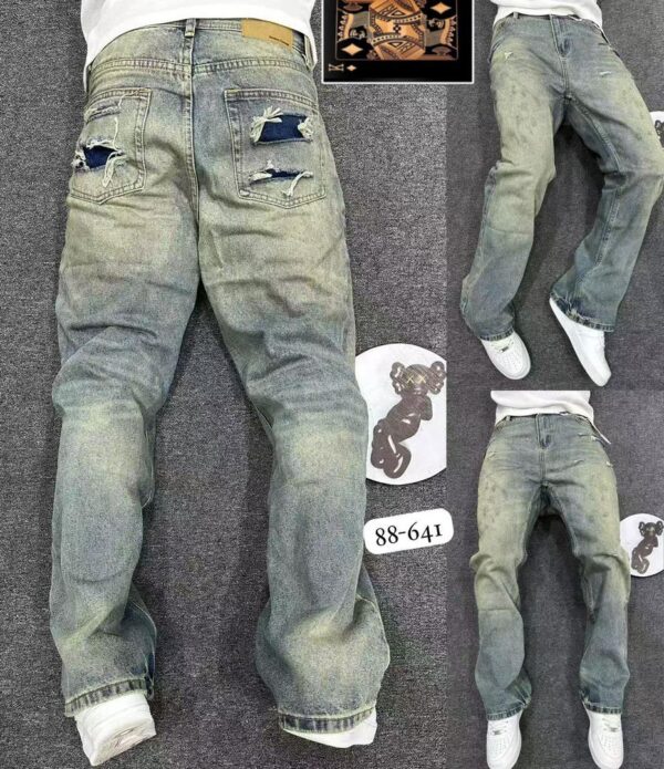 Vintage Green Dirty Wash Straight Jeans (Back Ripped)