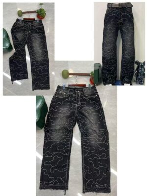 Black Abstract Pattern Wide-Leg Jeans