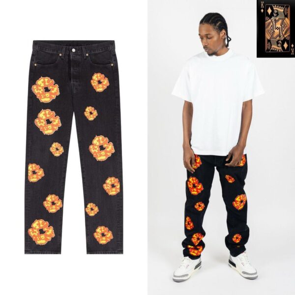 Black Designer Floral Jeans