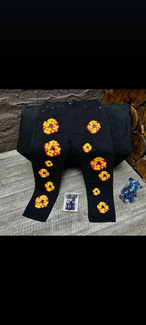 Black Designer Floral Jeans