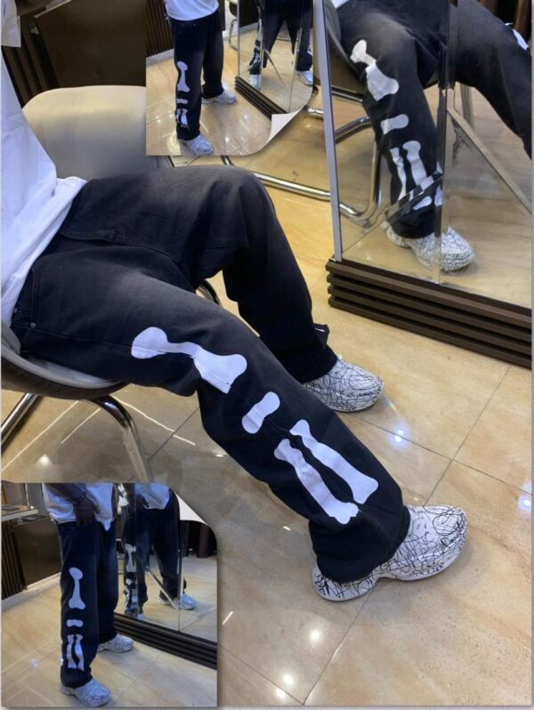 Skeleton Bone Graphic Wide-Leg Denim