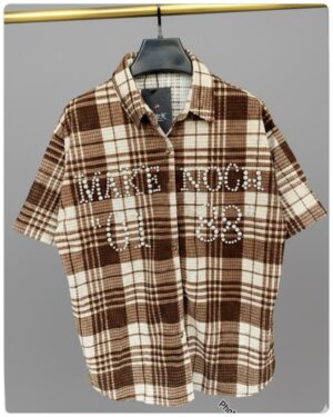 Luxury Brown Check Pearl Design Shirt