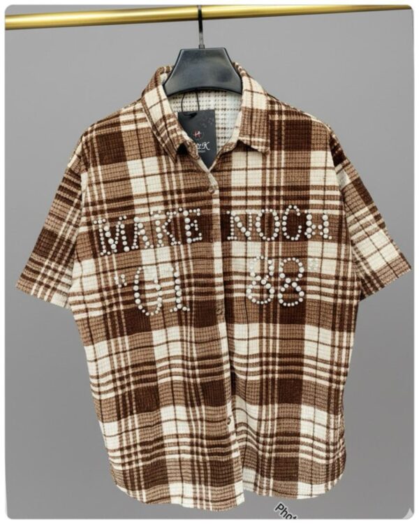 Luxury Brown Check Pearl Design Shirt