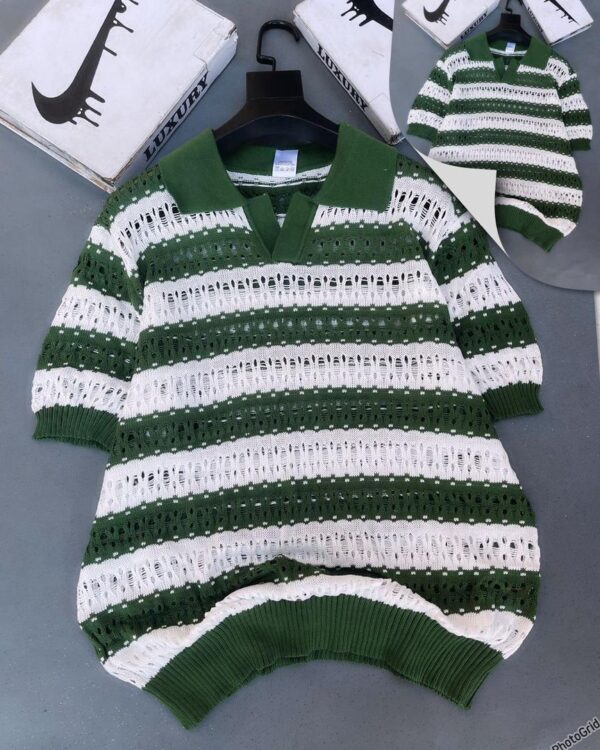 Luxury Crochet Polo (Green & White)