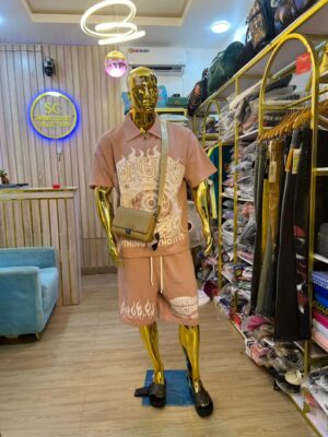 Peach Graphic Polo & Shorts Up-and-Down Set