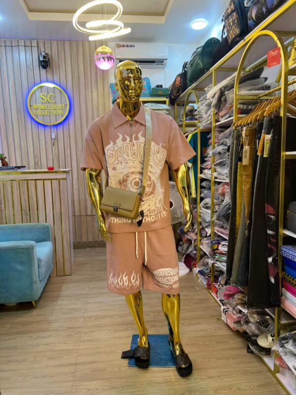 Peach Graphic Polo & Shorts Up-and-Down Set