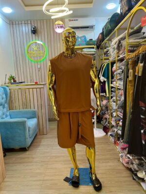 Brown Sleeveless Luxury Top & Shorts Set