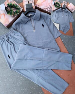Men’s Classic Polo Zip Two Piece Set (Grey)