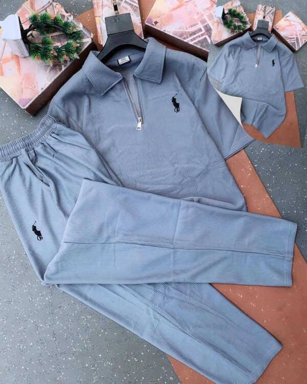 Men’s Classic Polo Zip Two Piece Set (Grey)