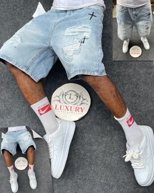 Luxury Cross Distressed Denim Shorts