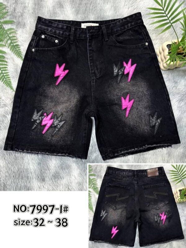 Lightning Patch available in blue Denim Shorts