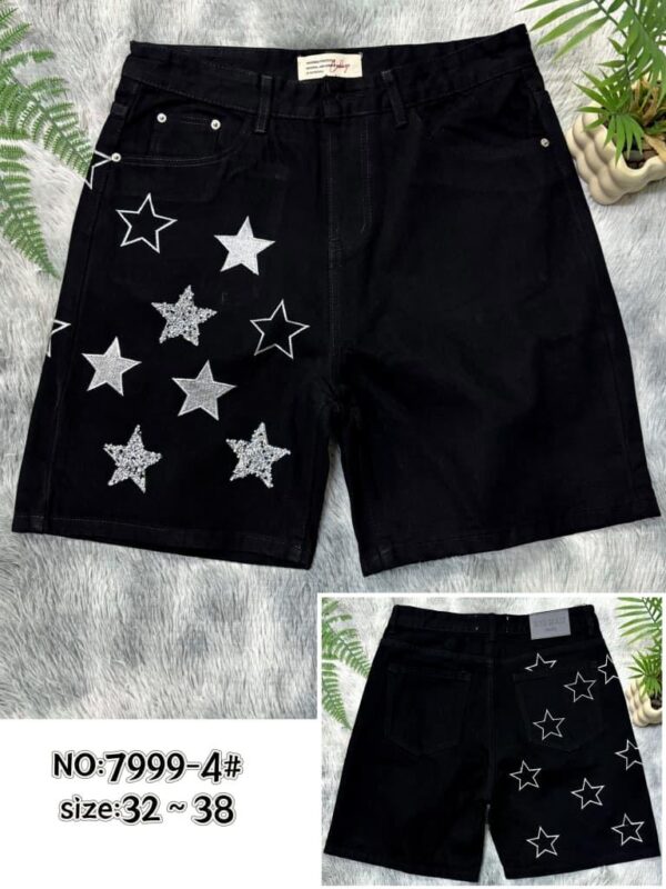 Star Design Black Denim Shorts