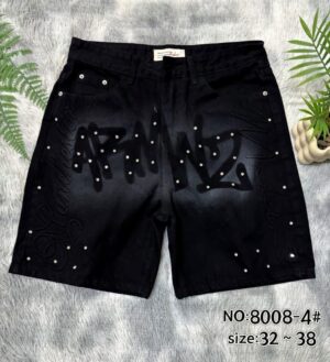Black Studded Graffiti Denim Shorts