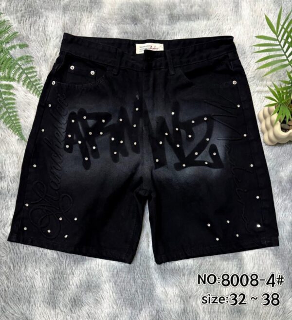 Black Studded Graffiti Denim Shorts