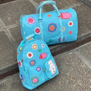 Designer Cartoon Embossed Travel Duffel Bag + Backpack Set
