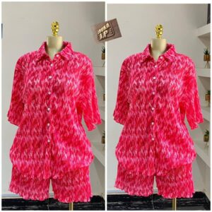 Premium Pink Pleated Short Set