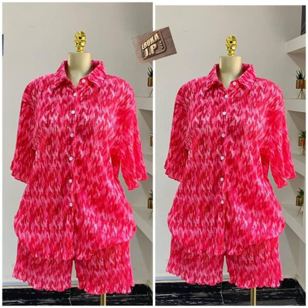 Premium Pink Pleated Short Set