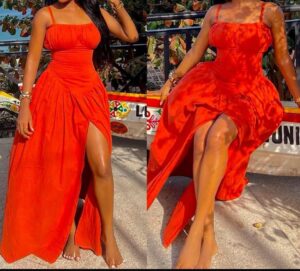 Classy orange High Slit Maxi Dress