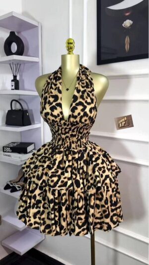 Luxury Leopard Halter Flare Dress