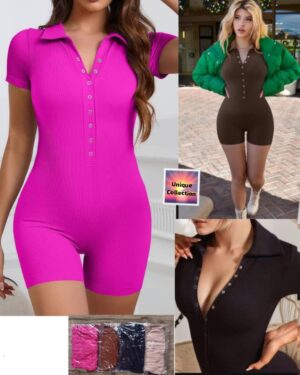 Ribbed Polo Short Jumpsuit