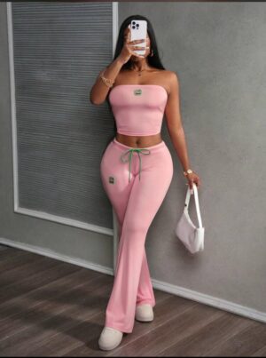 Classy Pink Two Piece Flare Pants Set