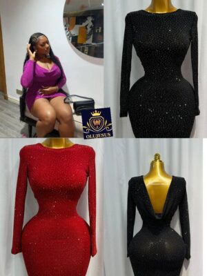 Premium Long Sleeve Rhinestone Bodycon Dress