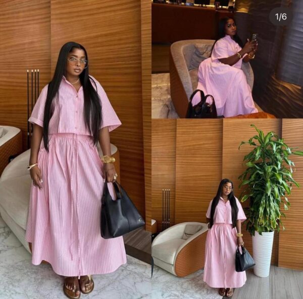 Pink Stripe Maxi Shirt Dress