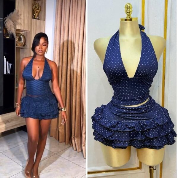 Navy Polka Dot Halter Mini Dress