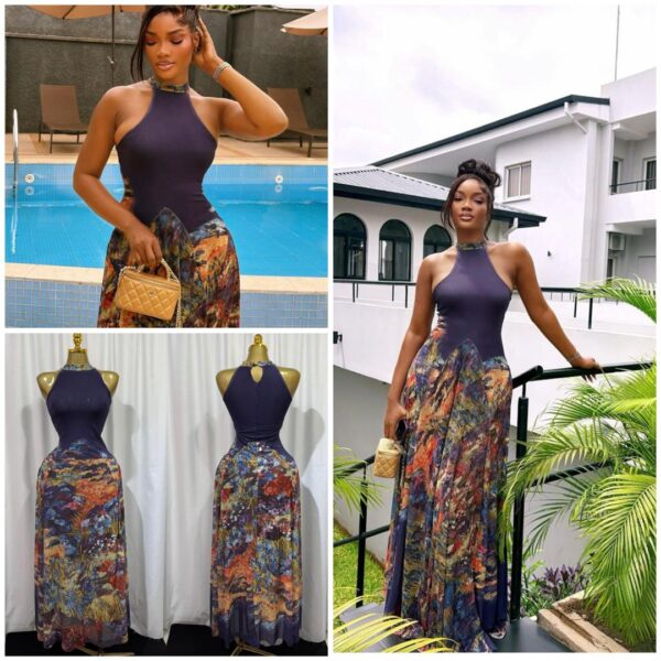 Printed Halter Neck Maxi Dress