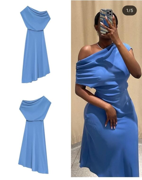 Blue One Shoulder Midi Dress