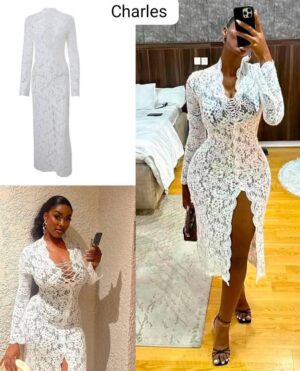 White Lace Long Sleeve Midi Dress