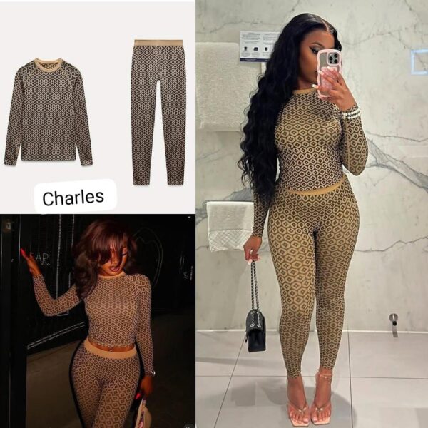 Brown Geometric Print Two Piece Set